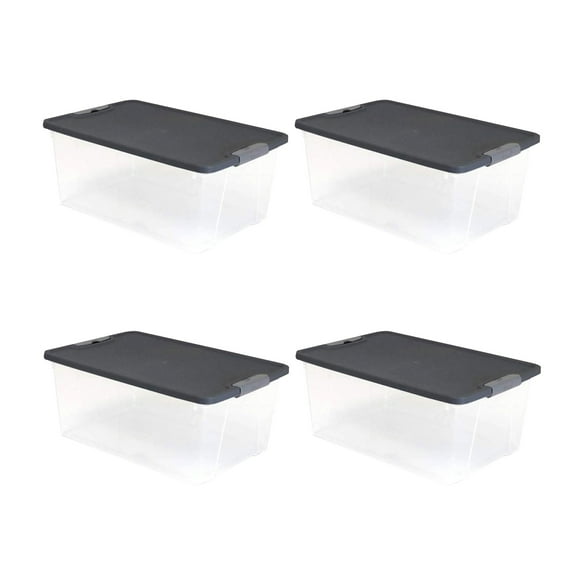 Open Box 15 Qt Stackable Plastic Storage Container w/Snaplock Lid, Gray(4 Pack)