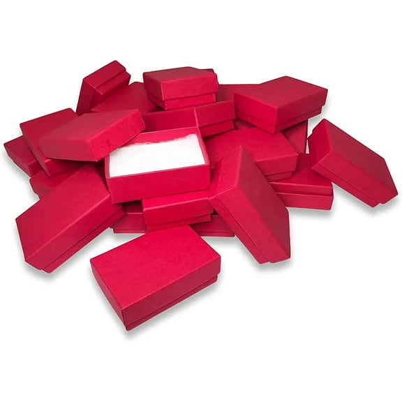 15 Qty - Red-Kraft Cotton Filled Gift Boxes - Size 2 7/16" x 1 5/8" x 13/16" - USA Made - Holidays/Birthdays/Sales/Storage/Display/Travel - N'icePackaging