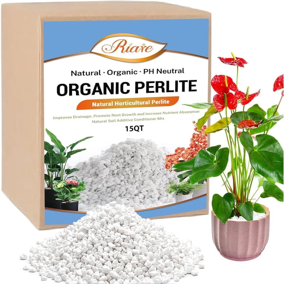 15 Quarts Organic Perlite for Plants - Horticultural Perlite Soil Amendment for Plants Potting Mix Natural Chunky Perlite Soil Additive Conditioner Improve Root Growth Drainage and Ventilation