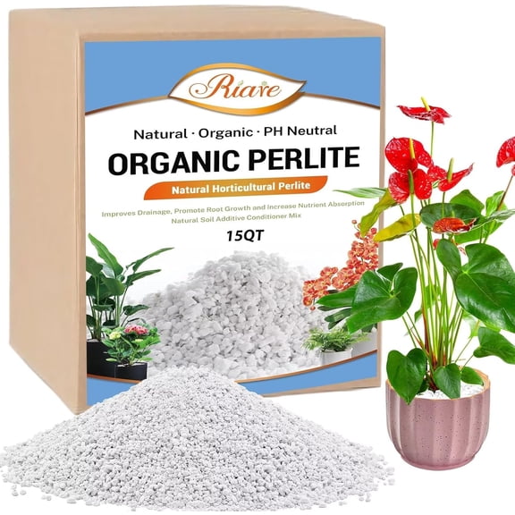 15 Quarts Organic Perlite for Plants - Horticultural Perlite Soil Amendment for Plants Potting Mix, Natural Chunky Perlite Soil Additive Conditioner Improve Root Growth, Drainage and Ventilation