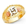 thumbnail image 1 of 15 Quinceanera Ring with Flowers Solid 14k Yellow White Rose Gold Wide Tapered Band Fancy 11MM, Size 7, 1 of 1