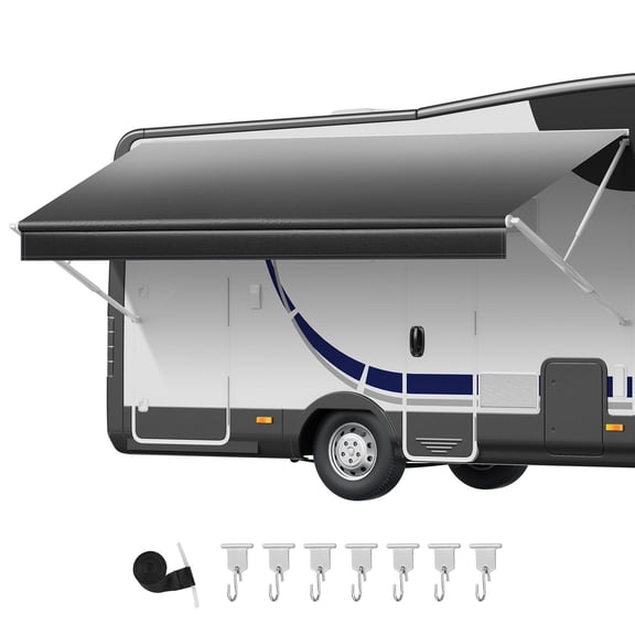 15' RV Awning Fabric Replacement, Heavy-Duty 18 oz Waterproof Vinyl Canopy, UPF50+ Protection for Camper and Trailer, Black Fade