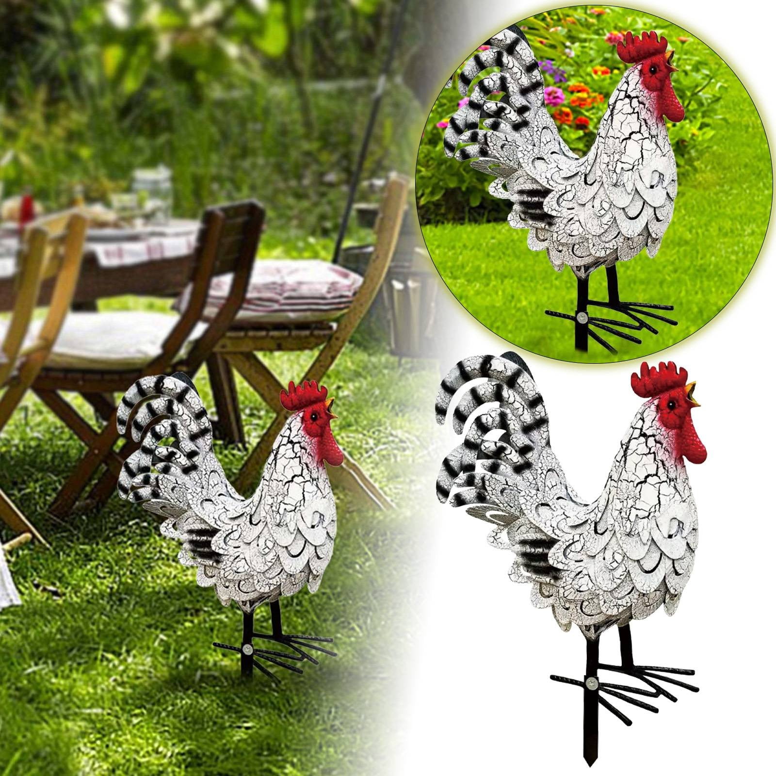 15" Red Metal Rooster Statue - Rustic Chicken Garden Sculpture for ...