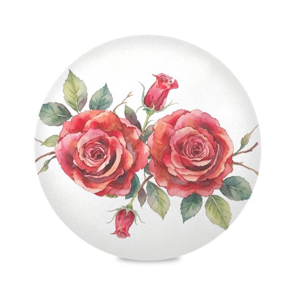 15" Red Rose Cluster Printed Round Placemats Set of 1 Heat Resistant Table Mat for Kitchen for Party Deco