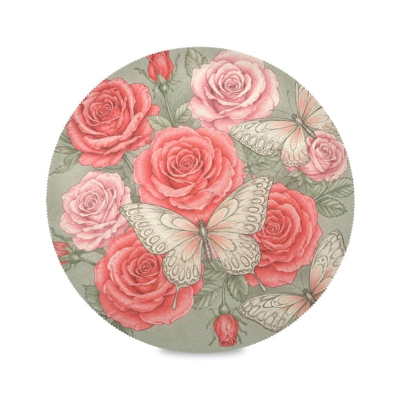 15" Red Rose Printed Round Placemats Set of 1 Heat Resistant Table Mat for Kitchen for Party Deco