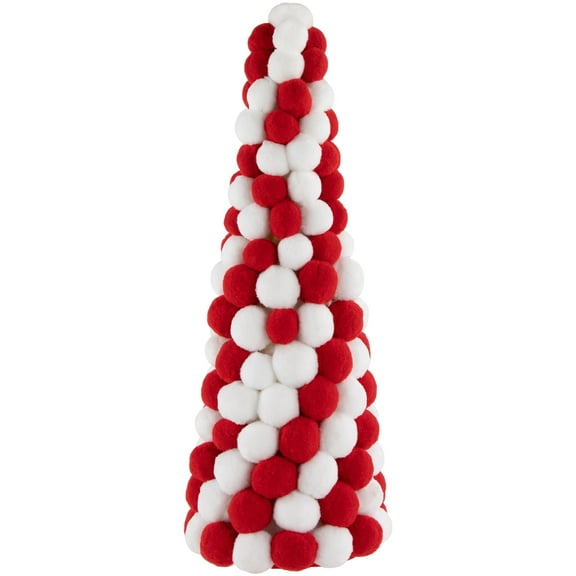 Northlight Candy Cane Plush PomPom Christmas Tree Decoration - 15" - Red and White
