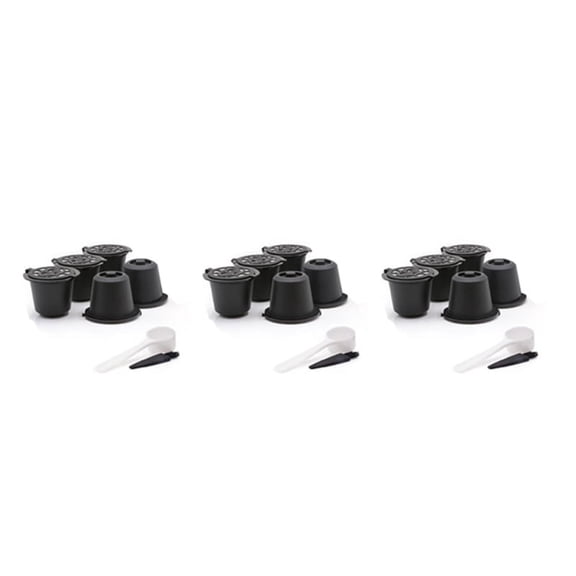 15 Reusable Capsules Refillable Coffee Capsule Filter with Coffee Machines with Coffee Spoon Brush,15 x Coffee capsules 3 x Spoon 3 x brush,Black