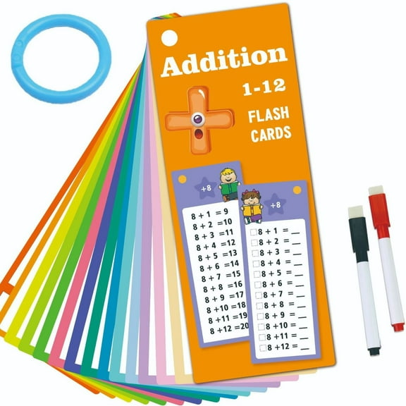 15 Reusable Math Addition Flashcards with Erasable Pens, Double-Sided Learning Cards for Self-Checking Practice (2.76x7.09in)