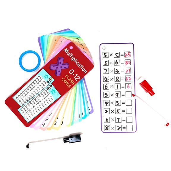 15 Reusable Multiplication Practice Cards, Wipe-Clean Math Flash Cards for Times Tables, Division Review, Home Learning, Tutoring, Study Sessions and Skill Building, Multicolor