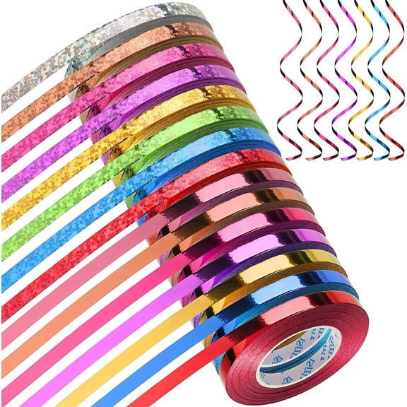 15 Rolls Curling Ribbon 1/5" Wide x 11 Yards Total 165 Yards Balloon String Curly Shiny Metallic Roll Assorted Colors for Art Craft Gift Wrapping Florist Wedding Festival Decor(Glossy Color)