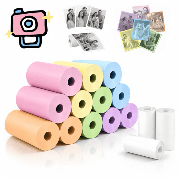 15 Rolls Instant Camera Refill Print Paper, HD Printing Thermal Print Paper, Instant Print Camera Paper Rolls, Compatible with Most Instant Print Cameras, Colorful (57x25mm)