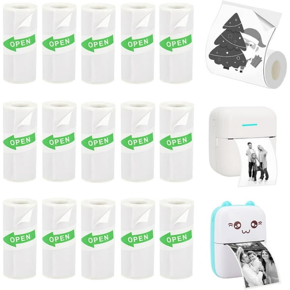 15 Rolls Mini Printer Sticker Paper, White Thermal Sticker Paper for ...