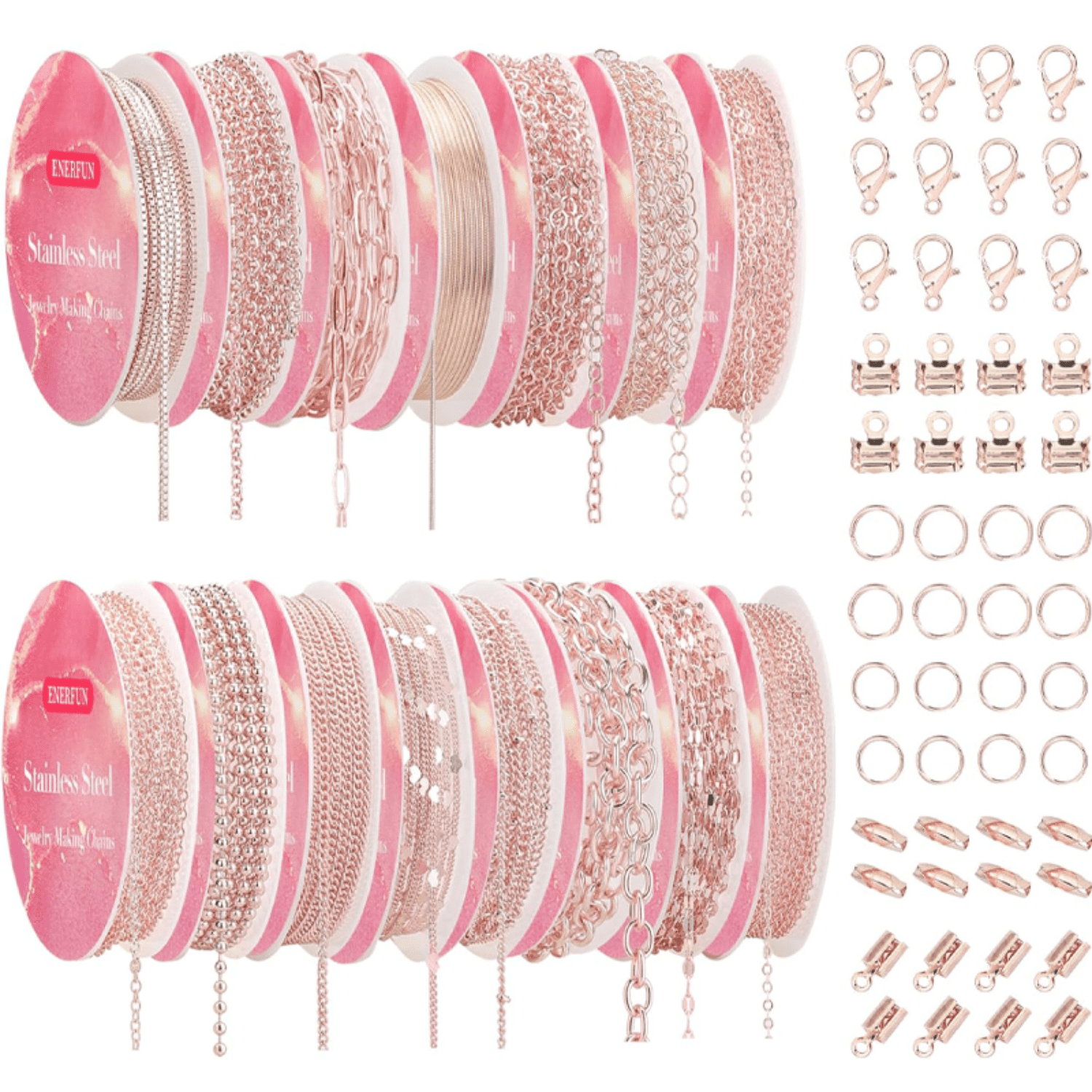 Accessory Rings Chain 15 Rolls Multi-Style Stainless Steel DIY Jewelry Chains with ...