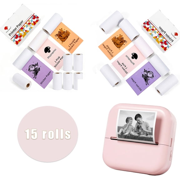 [15 Rolls] PHOMEMO Multi-Color Printer Paper Stickers 53mm, Pink Orange Purple Thermal Paper for M02 M03 M04S M02L A022 Mini Printer, 10 Year Durability for School Supplies, DIY Labels