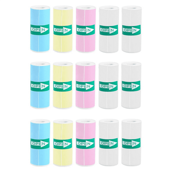 15 Rolls Thermal Sticker Paper for Mini Printer Maker, 9 Colored and 6 White