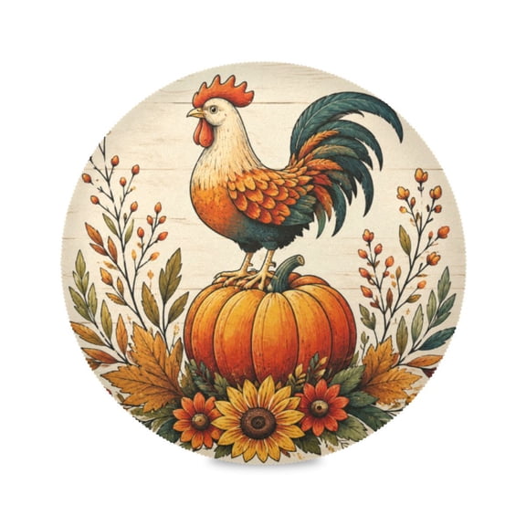 15" Rooster Art Printed Round Placemats Set of 1 Heat Resistant Table Mat for Kitchen for Party Deco