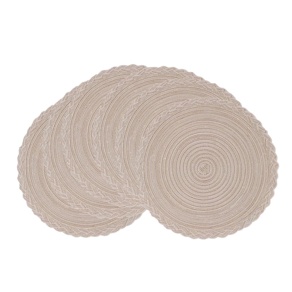 Mrehloy 15" Round Braided Cotton Placemats Set of 6, Indoor Woven Table Mats for Table Decorations, Washable, Heat Resistant, Beige