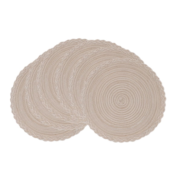 Mrehloy 15" Round Braided Cotton Placemats Set of 6, Indoor Woven Table Mats for Table Decorations, Washable, Heat Resistant, Beige