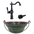 thumbnail image 1 of 15" Round Copper Vessel BUCKET Bath Sink Green Patina Exterior, Faucet Kit Included, 1 of 6