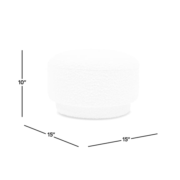 15" Round Ottoman | Ideal for Footrest or Play Seat | Faux Sheepskin Sherpa Upholstery | Supports up to 200 lbs