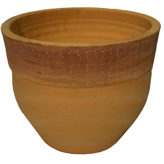 15" Round Terra Cotta Dungari Daisy Clay Pot