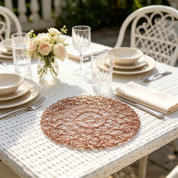 15" Round Woven Placemats, Plate Chargers for Dining Table | Wicker Chargers for Dinner Plates, Boho Farmhouse Rustic Table Mats for Dining Table Decor