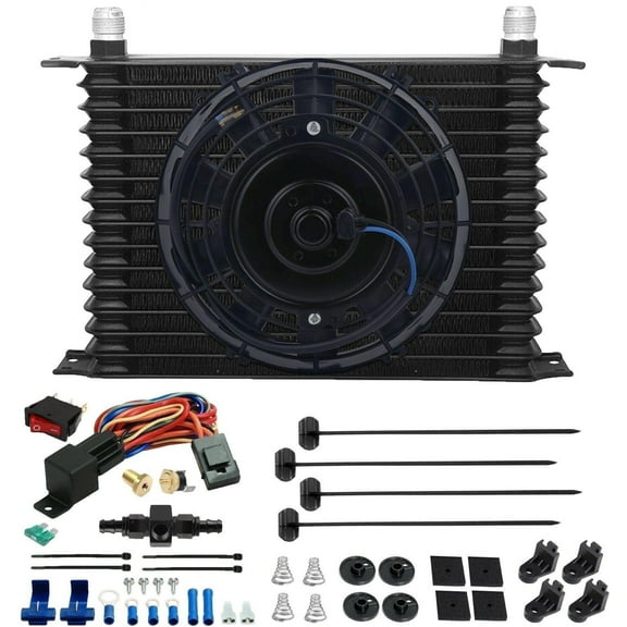 15 Row Engine Transmission Oil Cooler Electric Fan In-Line Temp Switch Kit