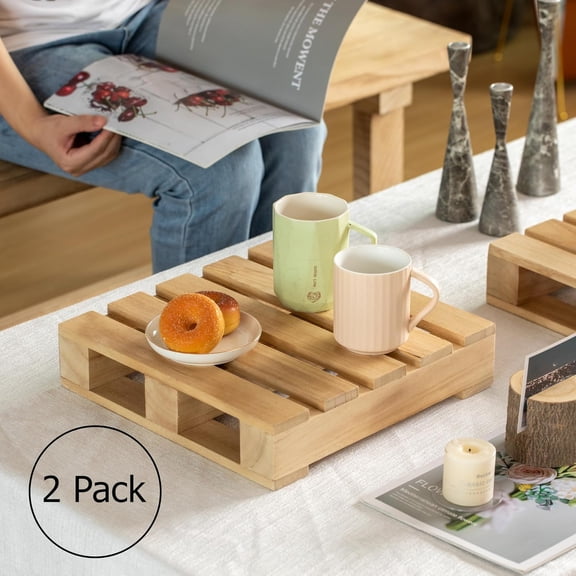 15" Rustic Wooden Pallet Display Stand Natural Wood Riser for Home Decor Table Centerpiece Plant Pot  Craft Candle Holders Fair Presentation Home Accent & Event Styling, Set of 2