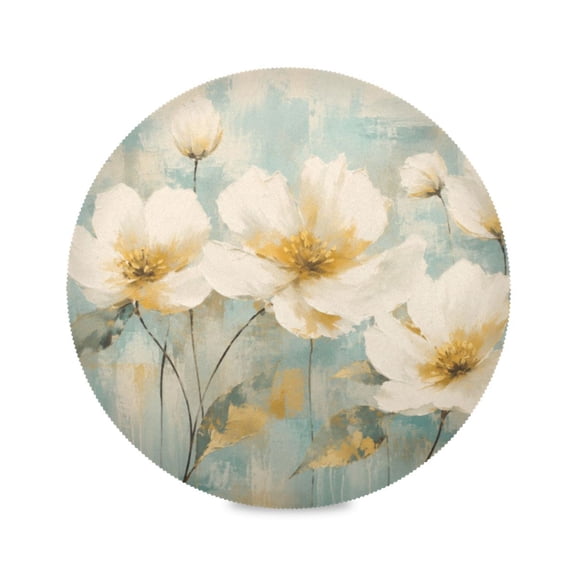15" Sage Magnolia Printed Round Placemats Set of 1 Heat Resistant Table Mat for Kitchen for Party Deco