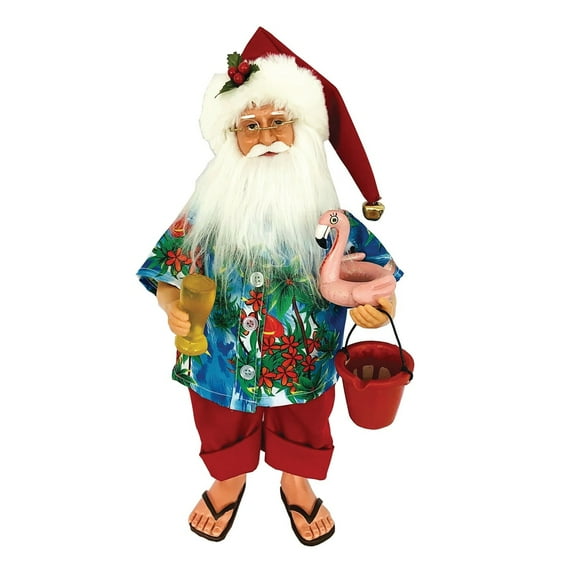 15" Santa with Flamingo Floaty - Blue