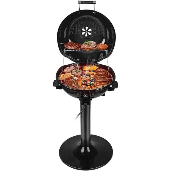 15-Serving Indoor/Outdoor Electric Grill for Indoor & Outdoor Use, Double Layer Design, Portable Removable Stand Grill, 1600W (Stand Black BBQ Grills)