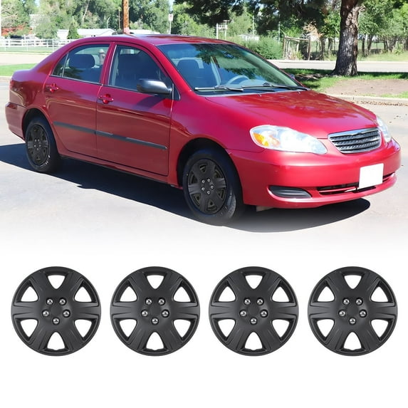 15" Set Of 4 Hubcaps Wheel Rims Cover with Decoration nuts Fit 2005-2008 TOYOTA COROLLA Compatible With Steel Wheels Snap On Installation(15-Inch,BLACK MATTE)