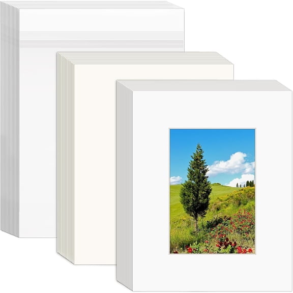 15 Set 8x10 White Picture Mats with Backing Boards and Bags for 5x7 Pictures, Frame Mattes Display Photo Paper Mat with Core Bevel Cut Clear Plastic Sleeves for Photos Paintings Prints