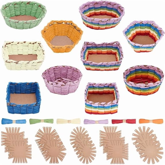 15 Set Basket Weaving Kit Basket Making Kit for Beginners Creative Woven Bowl Raffia Basket Arts and Crafts Projects with Instruction Easter Basket Activities for Easter Eggs