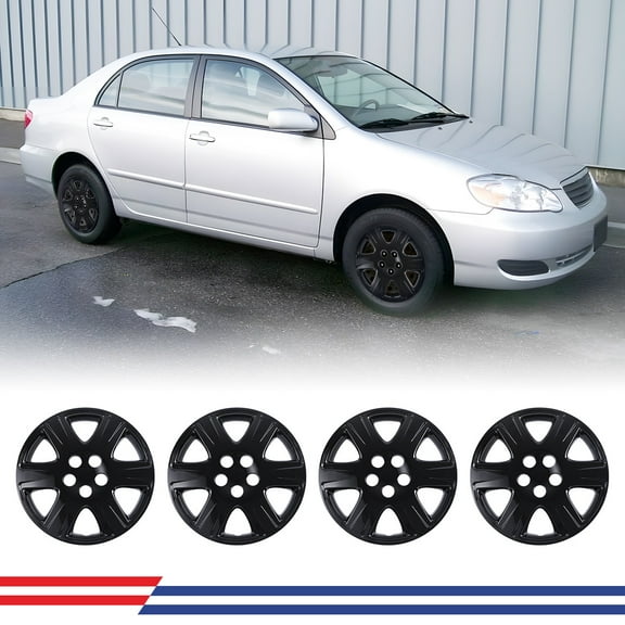 15" Set of 4 Hubcaps Wheel Rims Cover Fit 2005-2008 Toyota Corolla Compatible with Steel Wheels Snap on Installation(15-inch,Black Lacquer)