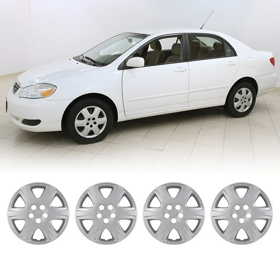 15" Set of 4 Hubcaps Wheel Rims Cover Fit 2005-2008 Toyota Corolla Compatible with Steel Wheels Snap on Installation(15-inch,Lacquer)