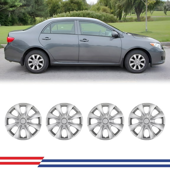 15" Set of 4 Hubcaps Wheel Rims Cover for 2009-2019 Toyota Corolla Compatible with Steel Wheels Snap on Installation(15-inch,Chrome)
