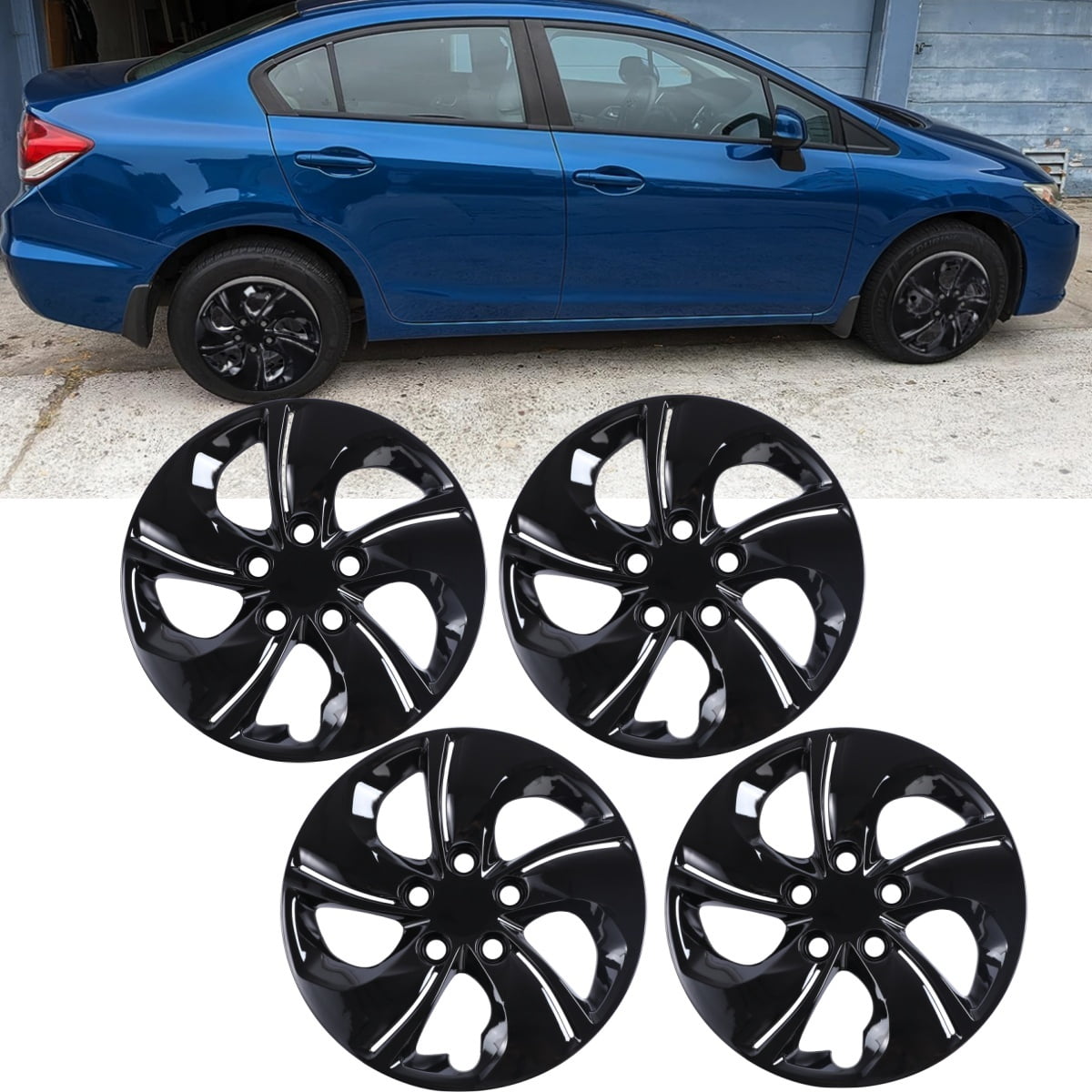 15 Set Of 4 Hubcaps Wheel Rims Cover for 2006 2011 2013 2015 Honda Civic Compatible With Steel Wheels Bolt On Installation 15 Inch BLACK LACQUER