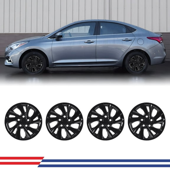 15" Set Of 4 Hubcaps Wheel Rims Cover for 2017-2020 Hyundai Elantra Sedan Compatible With Steel Wheels Bolt On Installation(15-Inch,BLACK LACQUER)