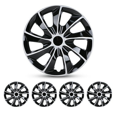 15" Set Of 4 Silver&Black Wheel Covers Snap On Hub Caps Fit R15 Tire + Steel Rim