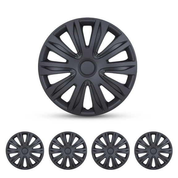15" Set of 4 Wheel Covers Snap on Hubcaps Full Hub Caps Fit R15 Tire & Steel Rim - Black Matte