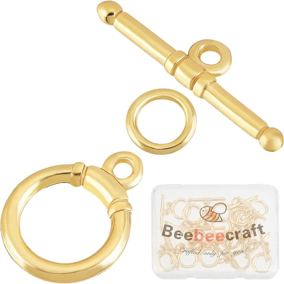 15 Sets 18K Gold Plated Toggle Jewelry Clasps Connectors Round Ring Toggle T Bar Clasps Sets for Necklace Bracelet Earring Making 15x12mm