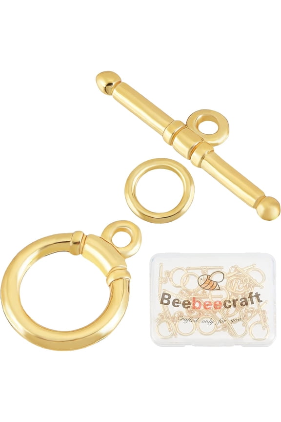 15 Sets 18K Gold Plated Toggle Jewelry Clasps Connectors Round Ring Toggle T Bar Clasps Sets