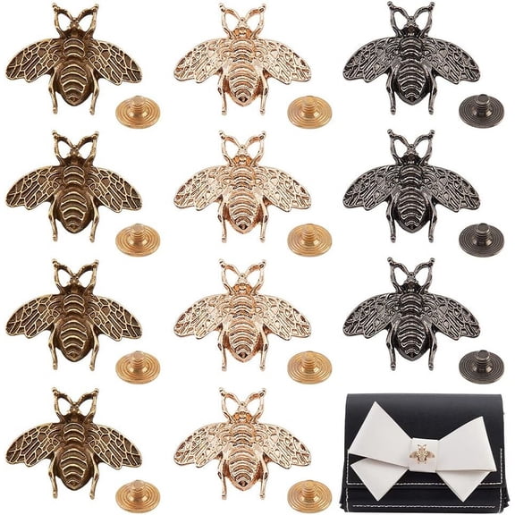 15 Sets 3 Colors Leather Decorative Buttons Retro Little Bees Decorative Bags Buckle Clips Craft Purses Screw Back Rivet Buttons for DIY Manual Luggage Shoes Embellishment Accessories