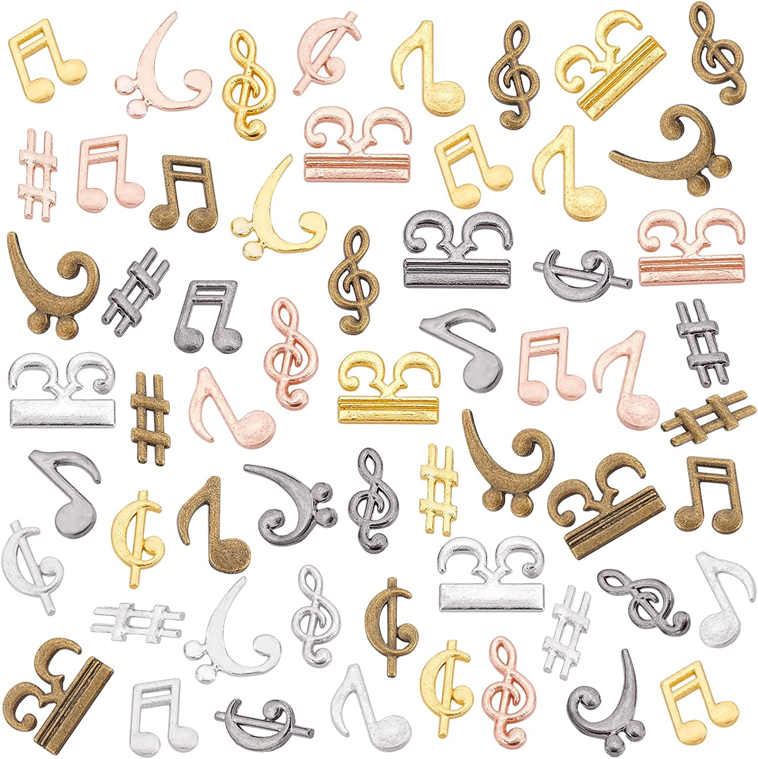 15 Sets 5 Colors Notes Symbol Alloy Cabochons Music Notes Resin Fillers ...