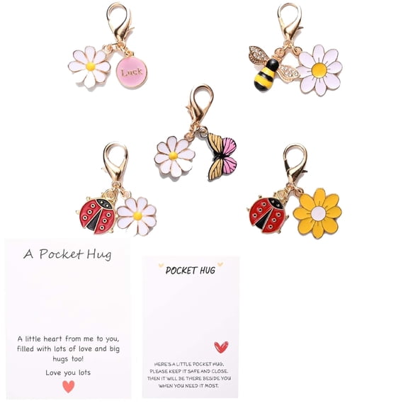 15 Sets Hand-Crafted Hug Favors (Butterfly, Ladybird, Flower, Bee) – Pocket Hug Card with Cute Mini Tokens, DIY Gift for Anxiety Relief & Emotional Support (Friends, Family & Loved Ones)