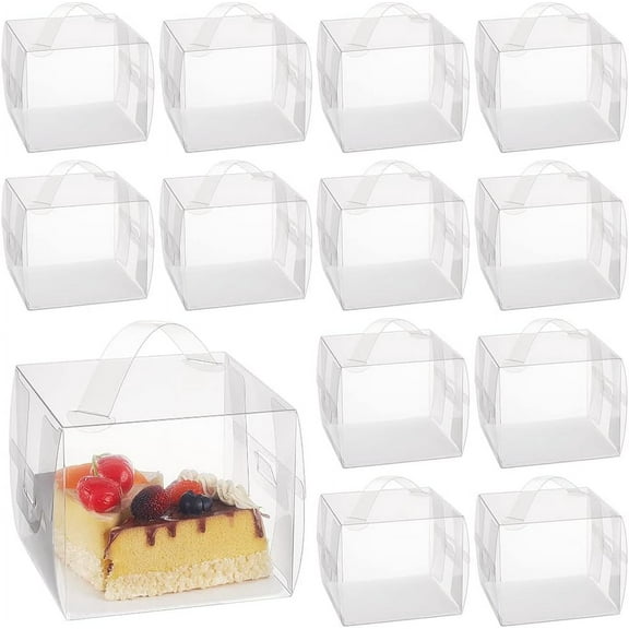 15 Sets Large PVC Transparent Gift Boxes with Handle and Paper 5.1x5.1x4.3 inch Bakery Boxes Clear Wedding Favour Boxes for Cake Candy Chocolate Dessert Clear DIY