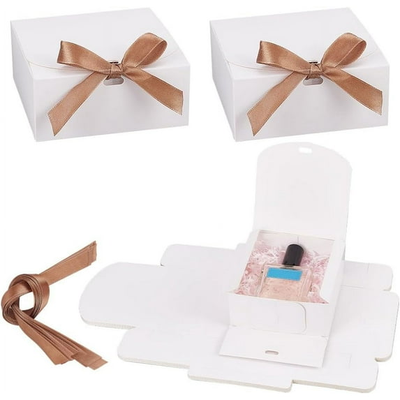 15 Sets Small Gift Box with Kraft Gift Boxes with Ribbon Square Gift Treat Boxes Candy Boxes for Wedding Bridal Shower Birthday Party Decorations White 4.53×4.53×1.97 inch
