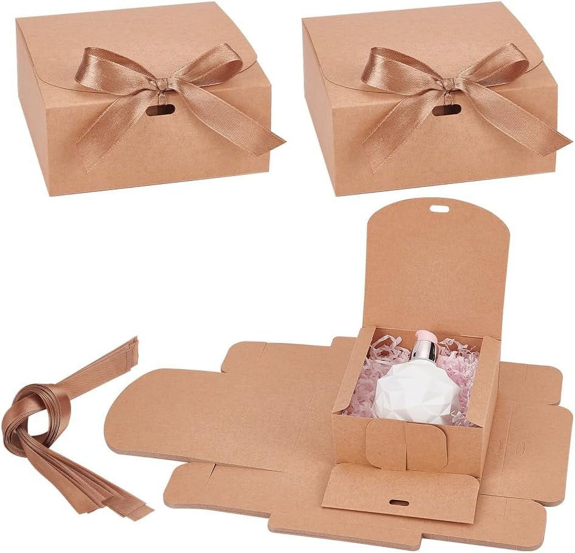 15 Sets Small Gift Box with Bow Kraft Gift Boxes with Ribbon Square ...