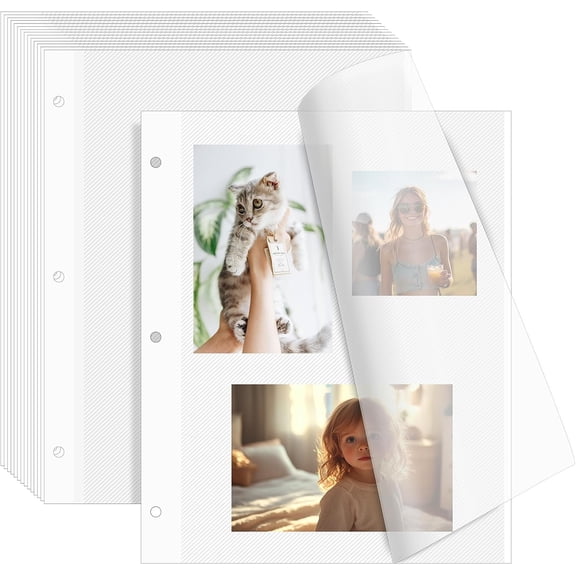 15 Sheets/30 Pages Photo Album Pages for 3 Ring Binder, Self Adhesive Scrapbooking Album Refill Pages Replacement Photo Album Sheets for 2x3 4x6 5x7 8x10 Photo or Cards, 11 x 9 Inch